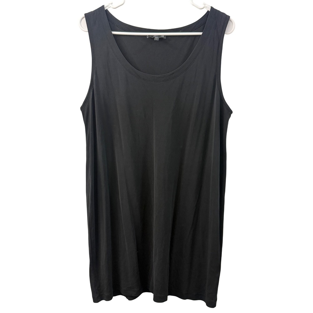 Eileen Fisher Black 100% Silk Scoop Neck Sleeveless Tank Top Shell Size Large